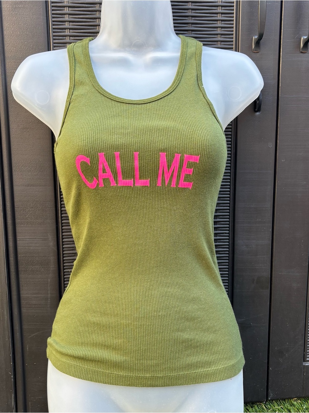American Apparel Ribbed Tank Top Call Me Green Pink Size Small Y2K